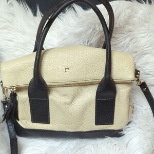 Kate Spade Cream and Black Structured Satchel with Textured Leather